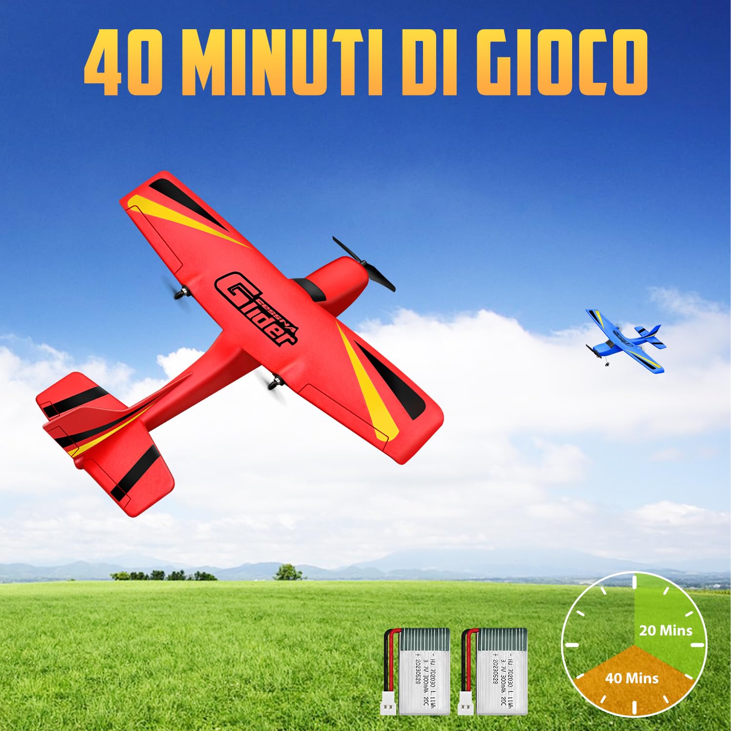 HAWK'S WORK Aereo RC a 2 Canali, Aliante RC Pronto a Volare, Cessna Telecomandato a 2.4 GHz, Giocattolo RC Facile da Pilotare per Bambini e Principianti (Blu)