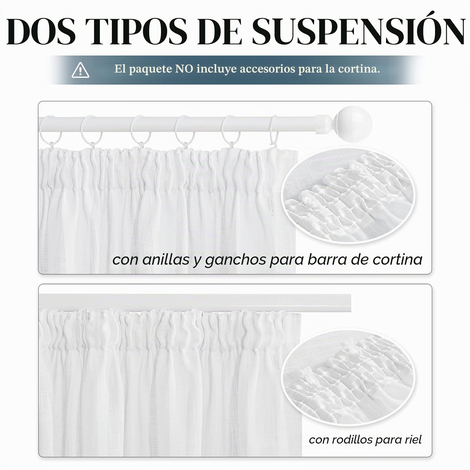 PONY DANCE Cortina Blanca Grande Transparente para Salon 1 Pieza | 200x260cm(AnxAl), Visillos Efecto Lino para Ventanales y Terrazas, Ligeras y Transpirables, Filtrado de Luz, con Ojales