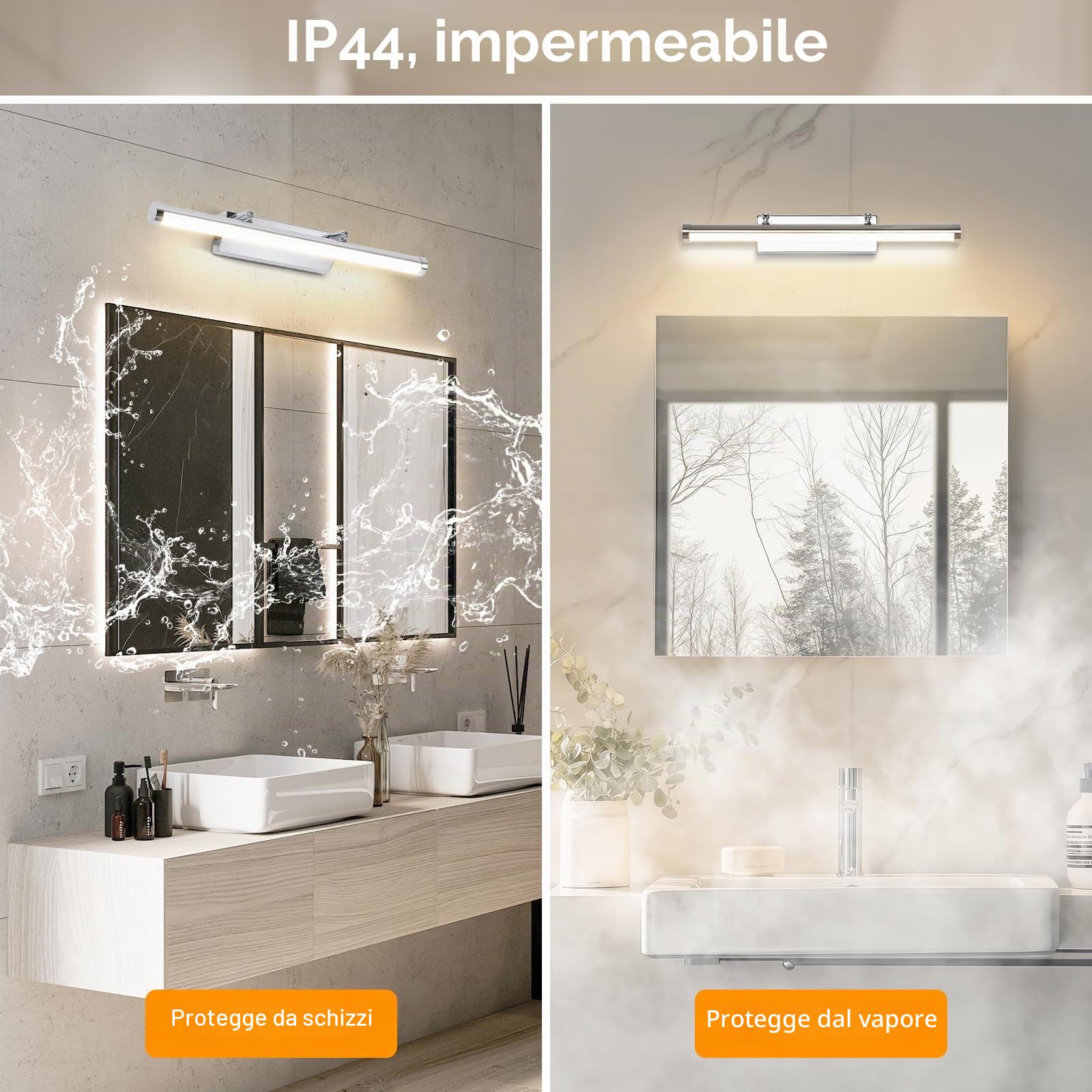Applique Bagno 9W 42CM - Lampada Specchio Con Interruttore IP44 Bianco Neutro 4000K per il Trucco - Luce LED AC100-240V Non Dimmerabile