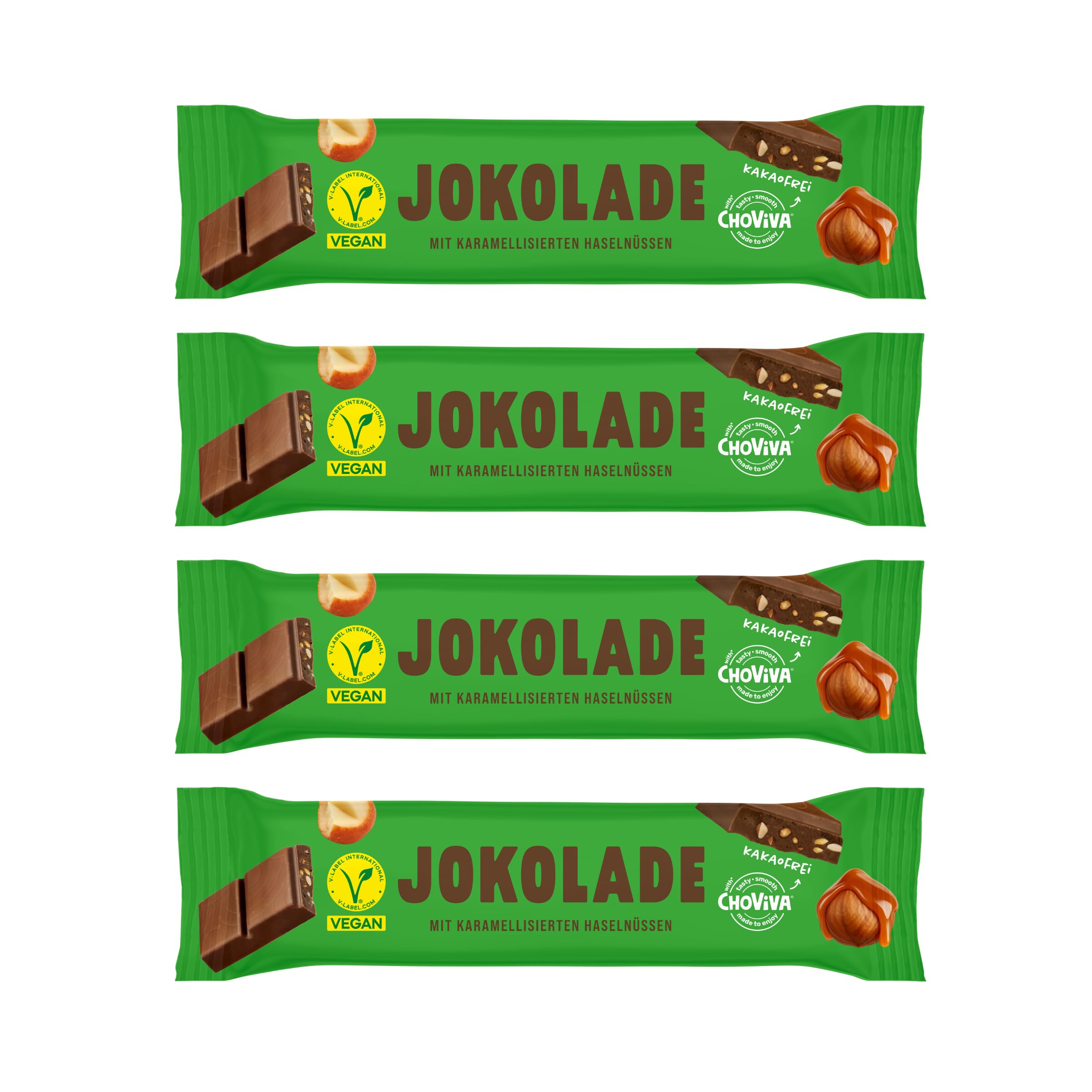 JOKOLADE 4 x 40 g Riegel | Mit karamellisierten Haselnüssen & knusprigen Cerealien | Vegan & Kakaofrei