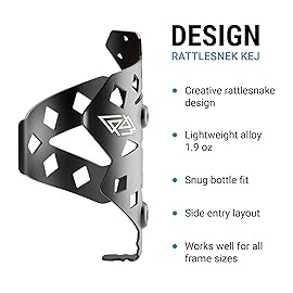 Portland Design Works Water Bottle Cage - Lightweight Water Bottle Holder for Bikes, RATTLESNEK KEJ, Black - Left Opening
