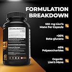 Nutratology® Organic Lion's Mane Mushroom Capasules - Nootropic Functional Mushroom Supplements Made With 40% Polysaccharides & >20% Beta-Glucan | Supports Memory, Cognition & Brain Health - 60 Count