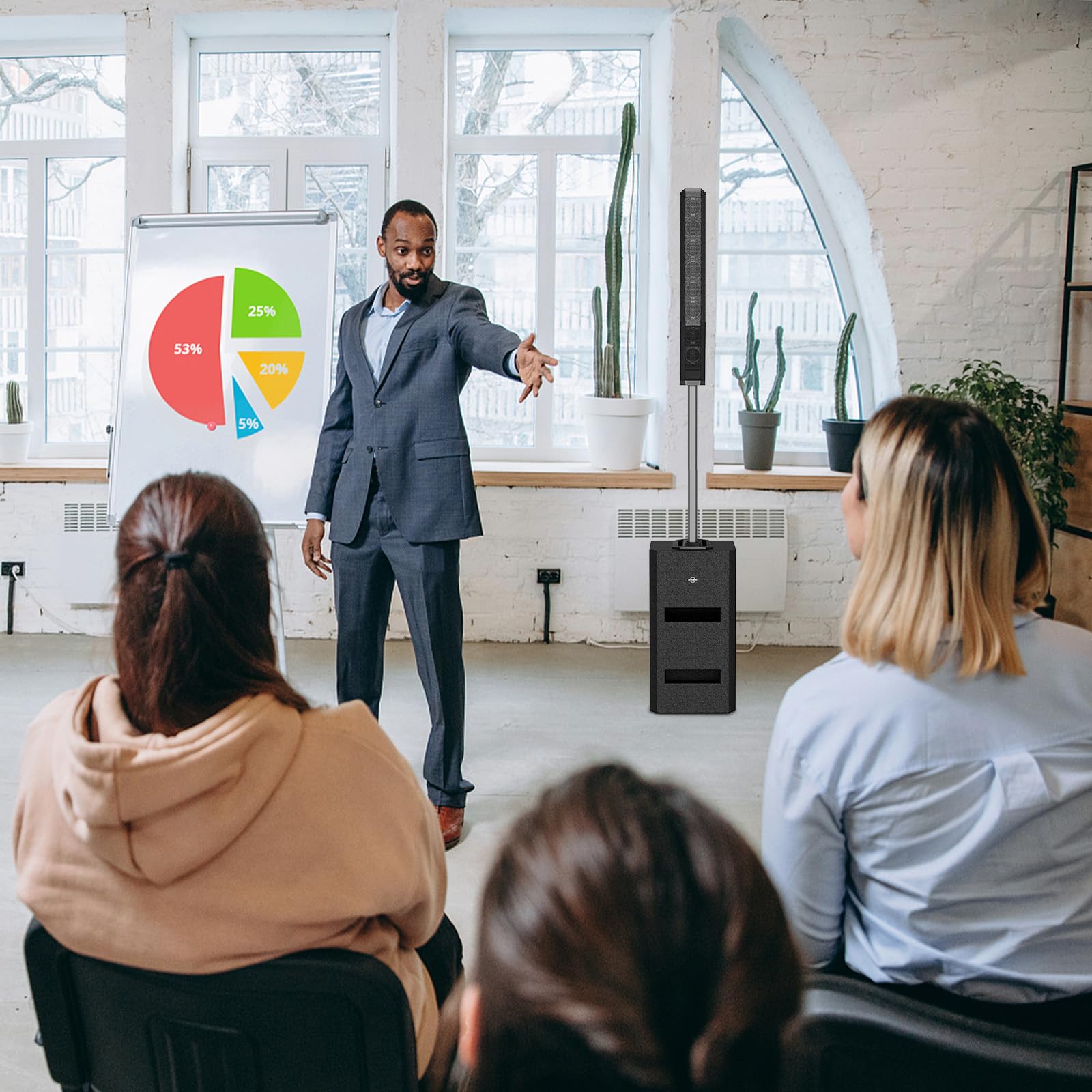 LOTAWAY EQ-800 Active Powered Column Line Array Speaker System 3300W Outdoor Indoor Portable PA Set with 4 Channel Mixer DJ Speakers Bluetooth Wireless with 12 inch Subwoofer for Party,Gigs,Club