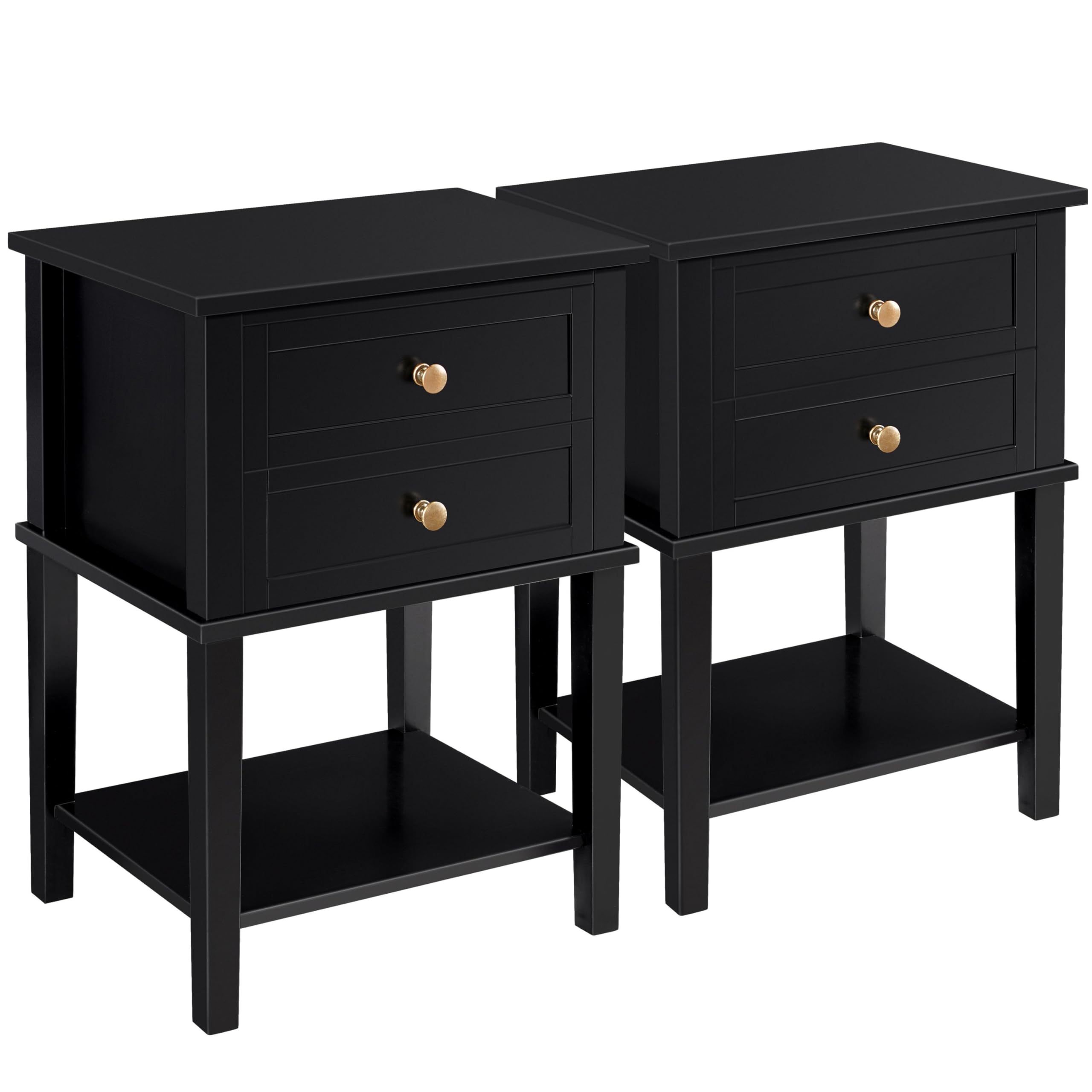 Yaheetech 2pcs Black Bedside Tables, Wood Nightstand Storage Cabinet Unit with 2 Drawers and Open Shelf, Sofa Side End Table for Bedroom/Living Room/Small Space, 35cm×45cm×61cm, Black