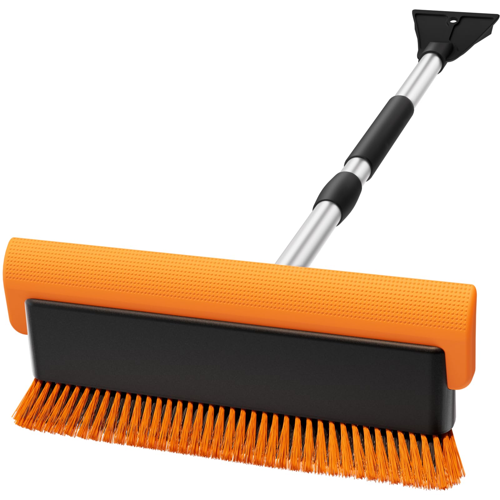 16" large snow brush for car windshield,non-scratch snow scraper,55" extendable snow broom with foam grip,snow remover for cars, truck, suv (orange, large)