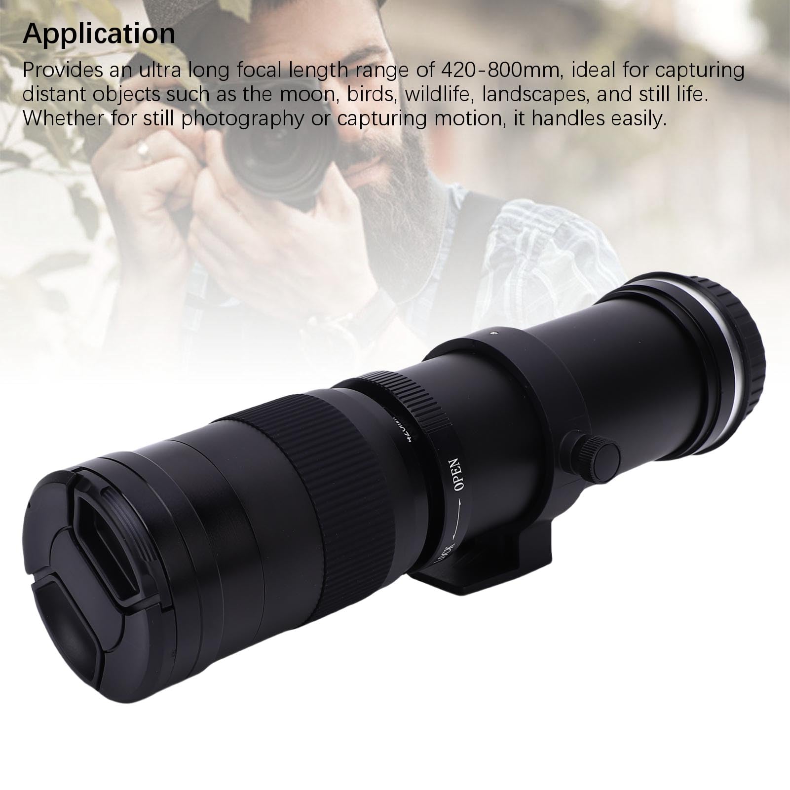 Zunate 420-800 Mm F8.3 Teleobiektyw Zoom, Obiektyw Manualny Aparatu Ogniskowania dla Kamer DSLR EF/EF (BLACK)