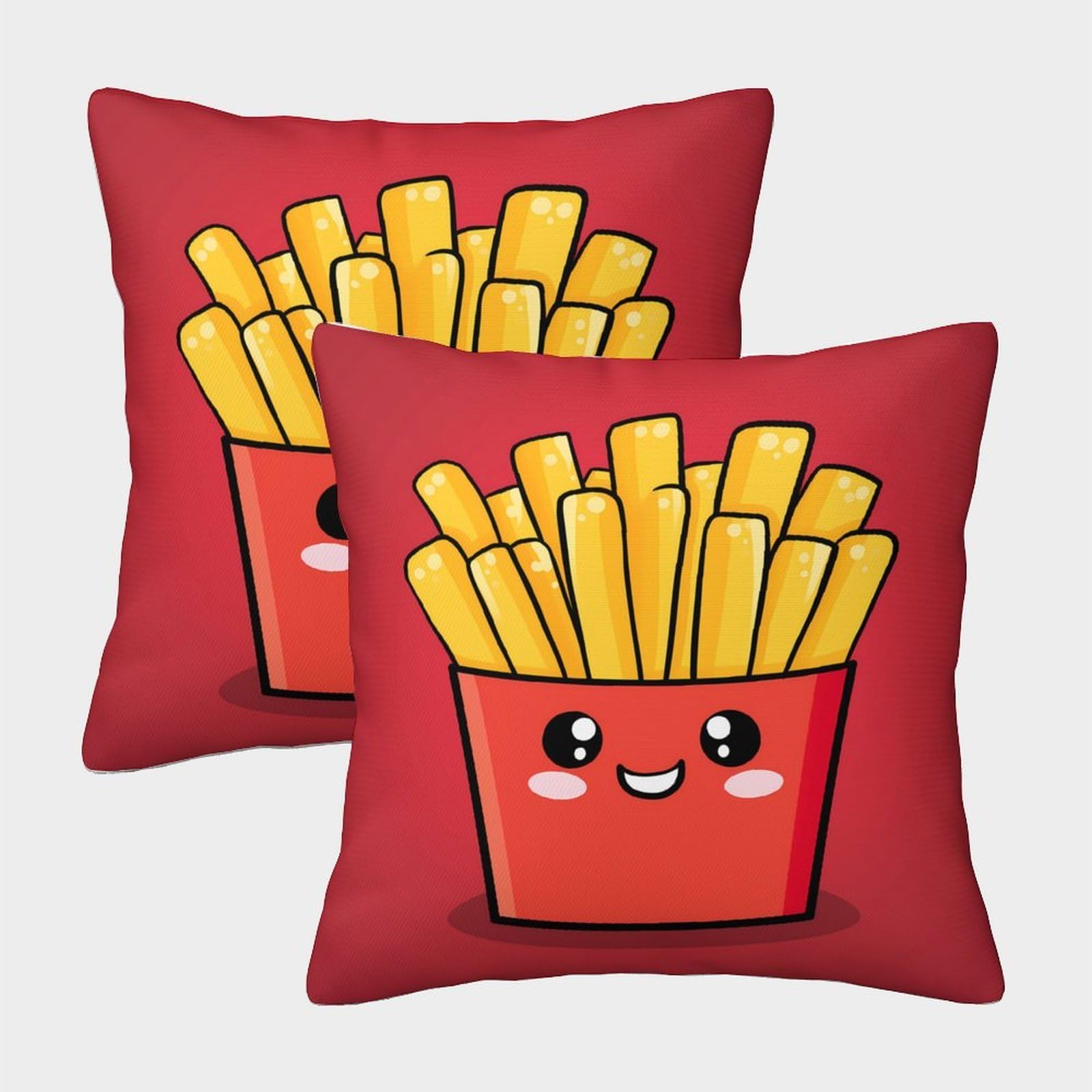 QFVANSIYO Cute Cartoon Fries 3D Printed Microfiber Pillowcase Bedroom Bedding Decor Cartoon Fries Pillow Cover Soft Breathable for Home 45x45cm