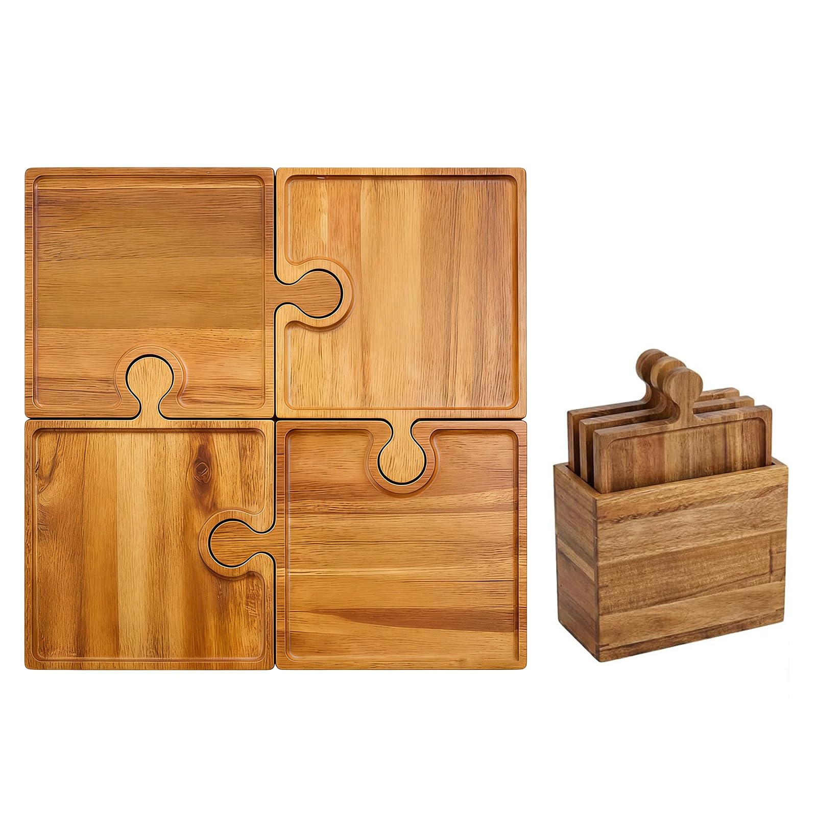 Juego de 4 tablas de embutidos de madera de fácil montaje, perfecto para entretenimiento y presentaciones, bandeja ideal para servir queso, carne, frutas y aire acondicionado