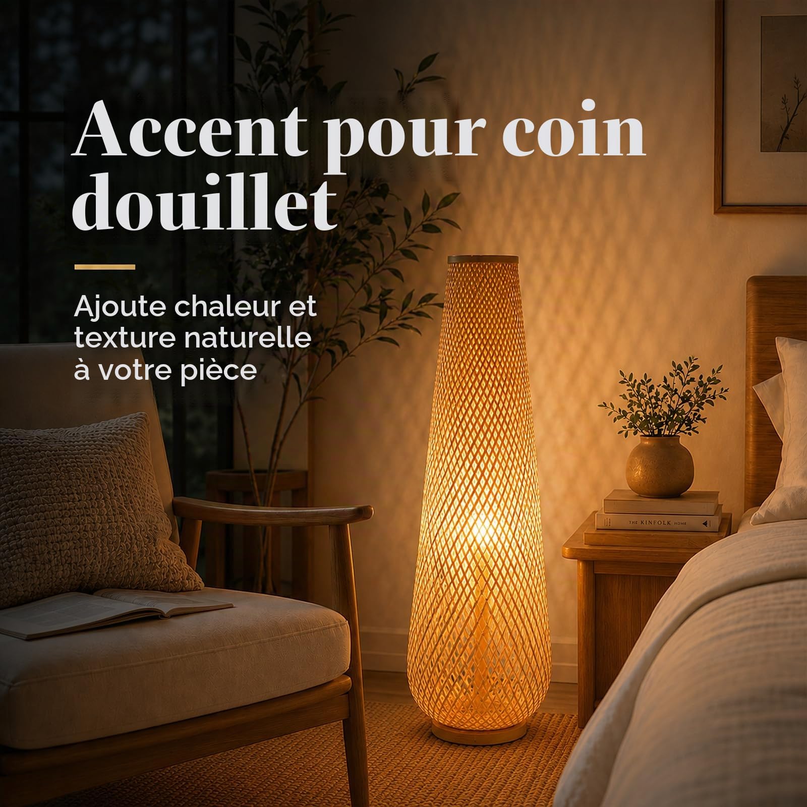 Lampe Sur Pied En Bambou Bohème-rustique, 93 CM, Rotin Et Osier, Inspirée Des Lanternes En Papier, Douille E27, 3 Températures, Socle En Bois, Pour Salon Ou Chambre (Ampoule Incluse)