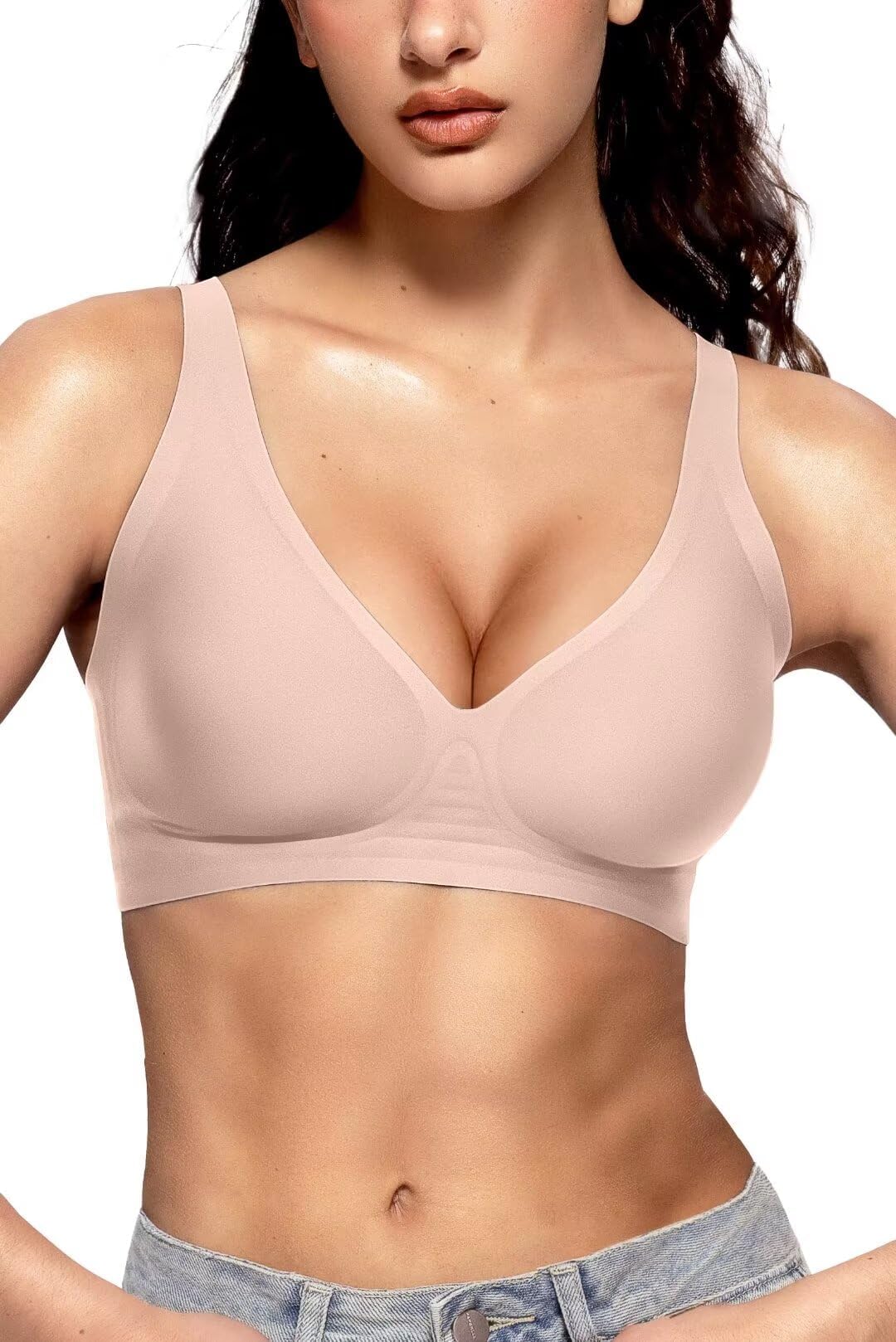 Vertvie Bras for Women Non Wired Deep V Seamless Wireless Push Up Bra Comfort Plunge T Shirt Soft Support Full Coverage Everyday Bralettes