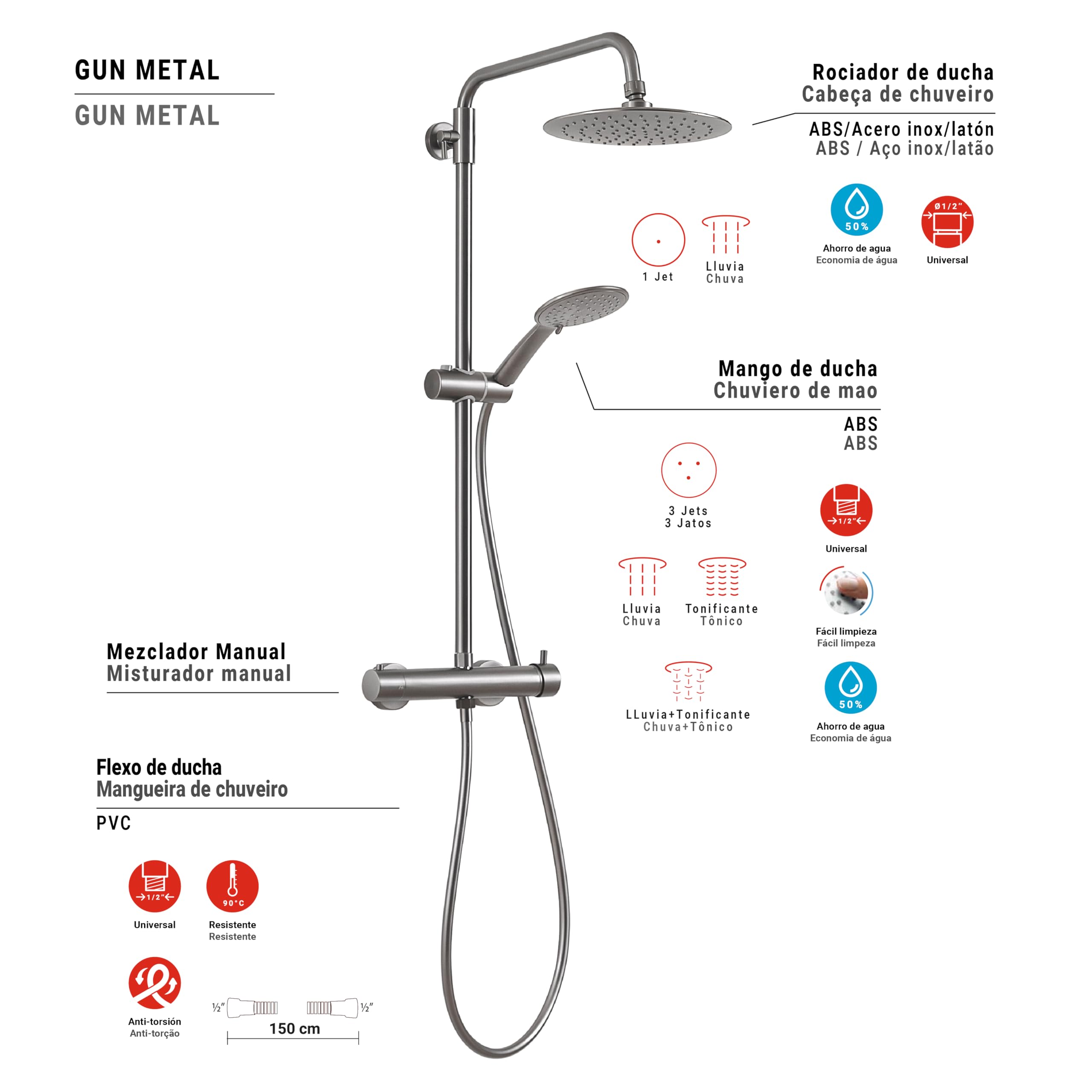 Star plus 02 Gun Metal wysuwana kolumna prysznicowa