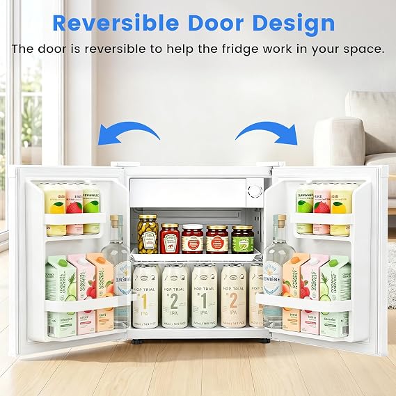 Antarctic Star Mini Fridge, Rated 1.6 cu.ft, Small Upright Refrigerator with Removable Shelves, 7 Adjustable Thermostat, Low Noise for Bedroom/Apartment/Office,White