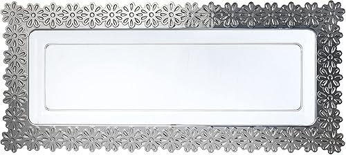 Miniatura 3 de Bandeja pequeña de flores transparentes con bordes plateados, 2 unidades