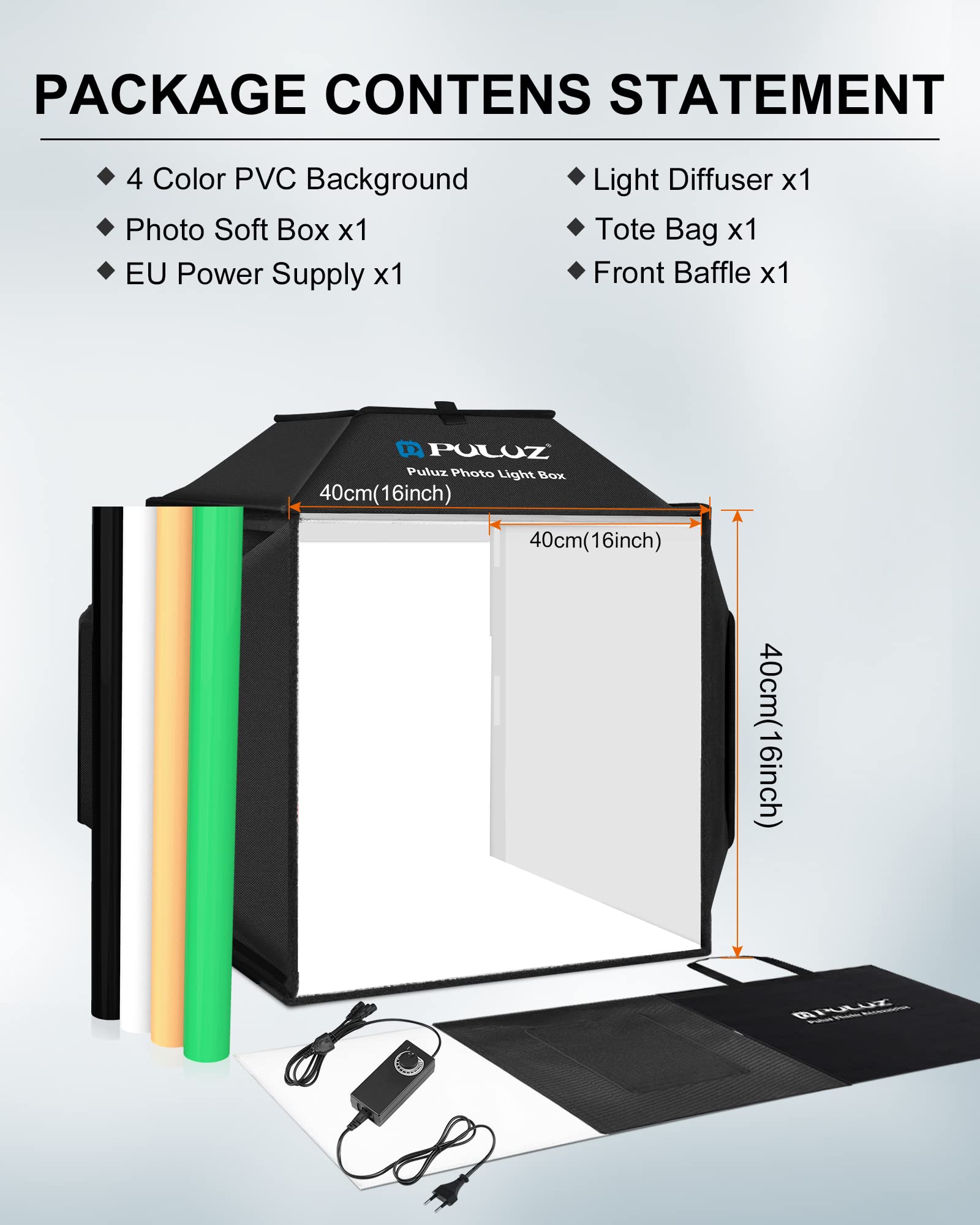 PULUZ Upgrade Fotobox Fotografie 40x40cm, Professionelles Fotozelt mit Beleuchtung 480 LED 5500K & 4 Farbigen PVC-Hintergründen für Schmuck und Produktfotografie