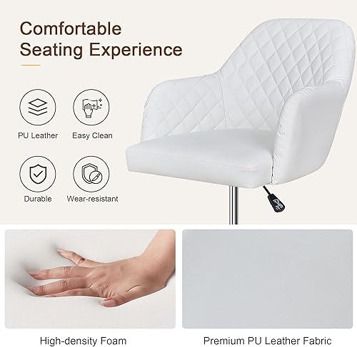 Miniatura 3 de VECELO Silla de dibujo de piel sintética con respaldo bajo y reposapiés, altura ajustable, ruedas giratorias, para dibujoescritorio de pieoficina,