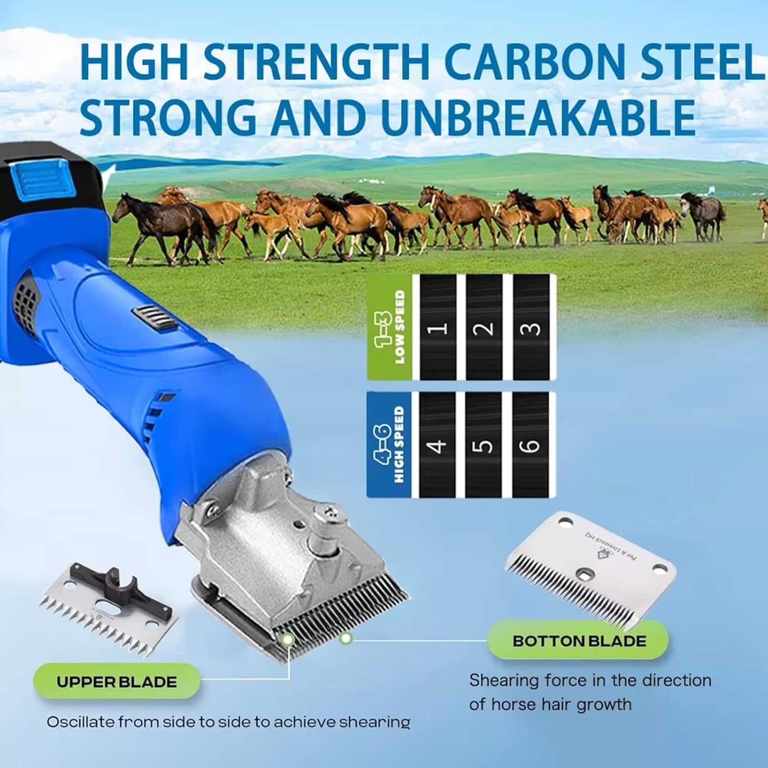 Tosatrici elettriche per Cavalli Senza Fili, cesoie elettriche per equini con 2 batterie, Lama Rimovibile Regolabile a 6 velocità, tagliacapelli Professionale per crine di Cavallo da 2500 Giri/min