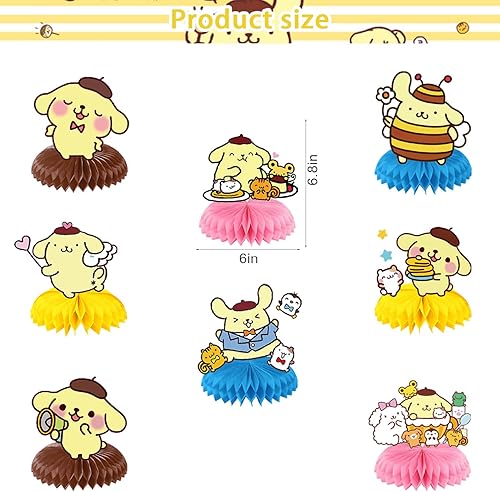 Miniatura 2 de PomPomPurin - 8 decoraciones de fiesta PomPomPurin, centros de mesa con diseño de panal de abeja, adornos 3D de doble cara para tartas, suministros