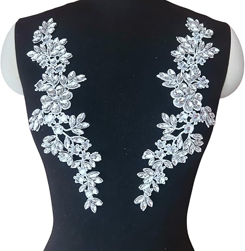 Miniatura 1 de Disfraces de encaje con apliques de cuentas Parches de diamantes de imitación de vidrio blanco Cristales Diseñador DIY Prendas de costura Escenario