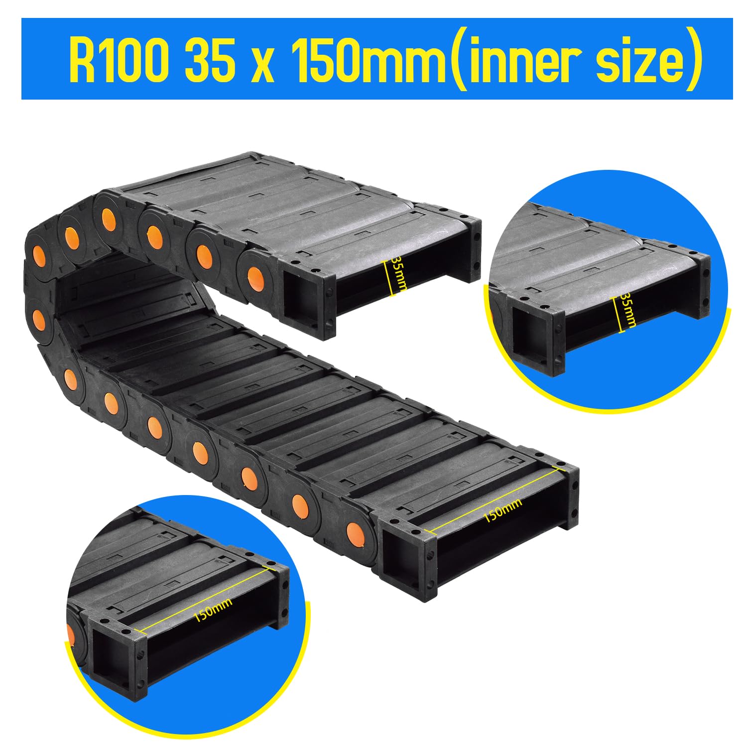 Qimoo 39.3 Inch Plastic Drag Chain Cable Carrier, 1m Open Type Wire Drag Chain Cable Carrier R75 45 * 50mm Cable Drag Chain For CNC Router Electronic Industrial Machine, Twist Chains - Canada - View #3