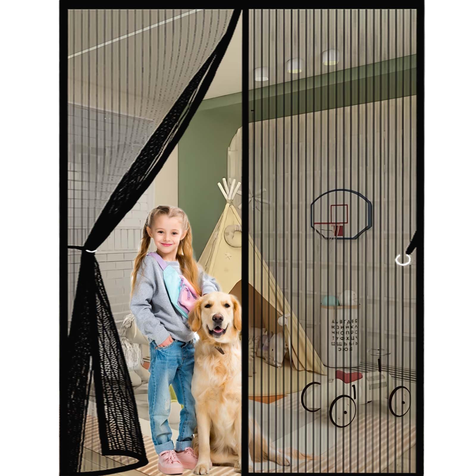 Feijdon Black Door Fly Screen 100X210cm(Widthxhigh) Durable, Keeps Bugs Out, Kid And Pet Friendly Fly Insect Screen Door Mesh Curtain Lets Fresh Air In, Hundreds Of Sizes,