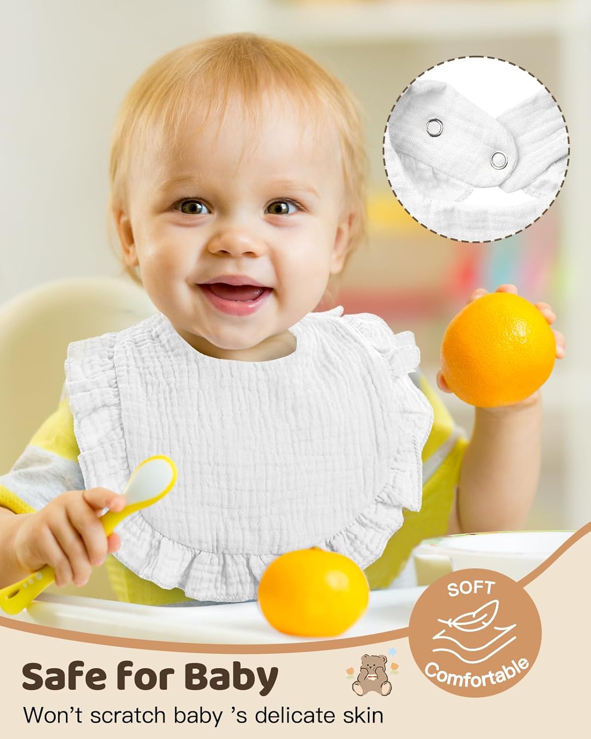 Lictin 8-Pack Muslin Baby Bibs - Bandana Drooling and Teething Bibs, Unisex Cotton - Image 2