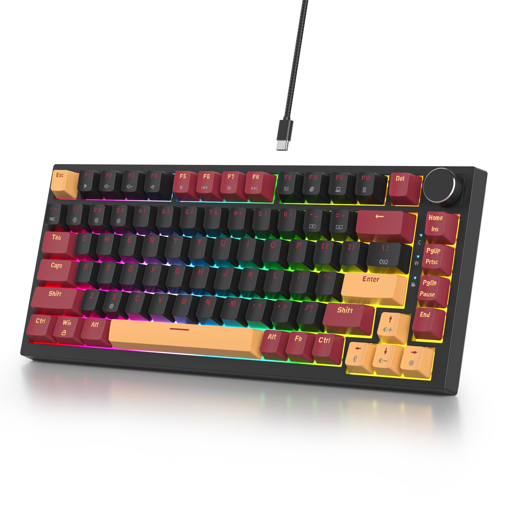 SOLIDEE Teclado mecánico para juegos con cable 75% intercambiable en caliente, teclado retroiluminado RGB con interruptor rojo, teclado mecánico TKL de 82 teclas, teclas PBT NKRO teclado compacto con — view 9