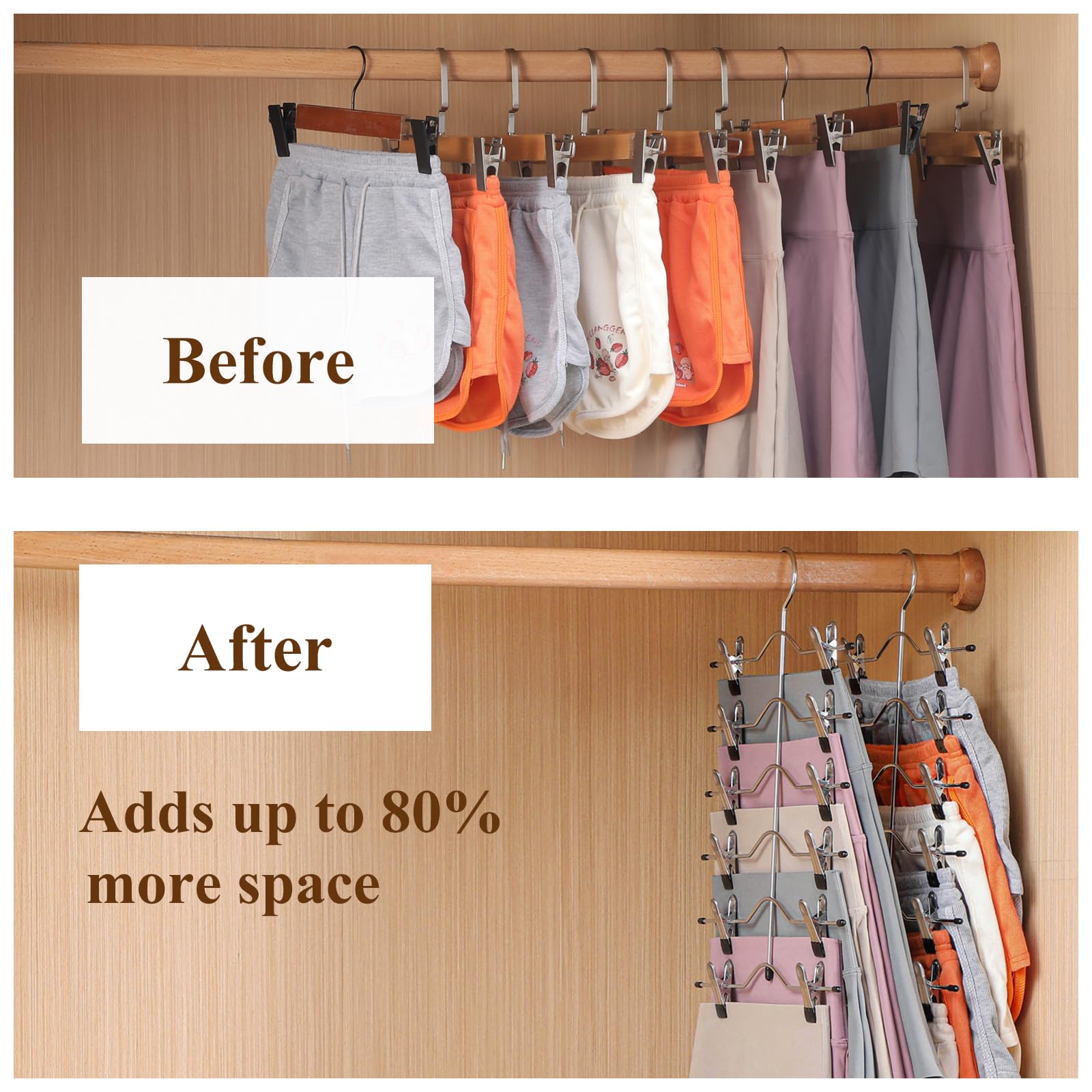 Mehrlagige Hosenbügel, 6 Etagen, Rockbügel mit verstellbaren Clips, rutschfest, platzsparend, Schrank-Organizer, strapazierfähig, um 360 Grad drehbarer Haken, ideal für Hosen, Jeans (schwarz)