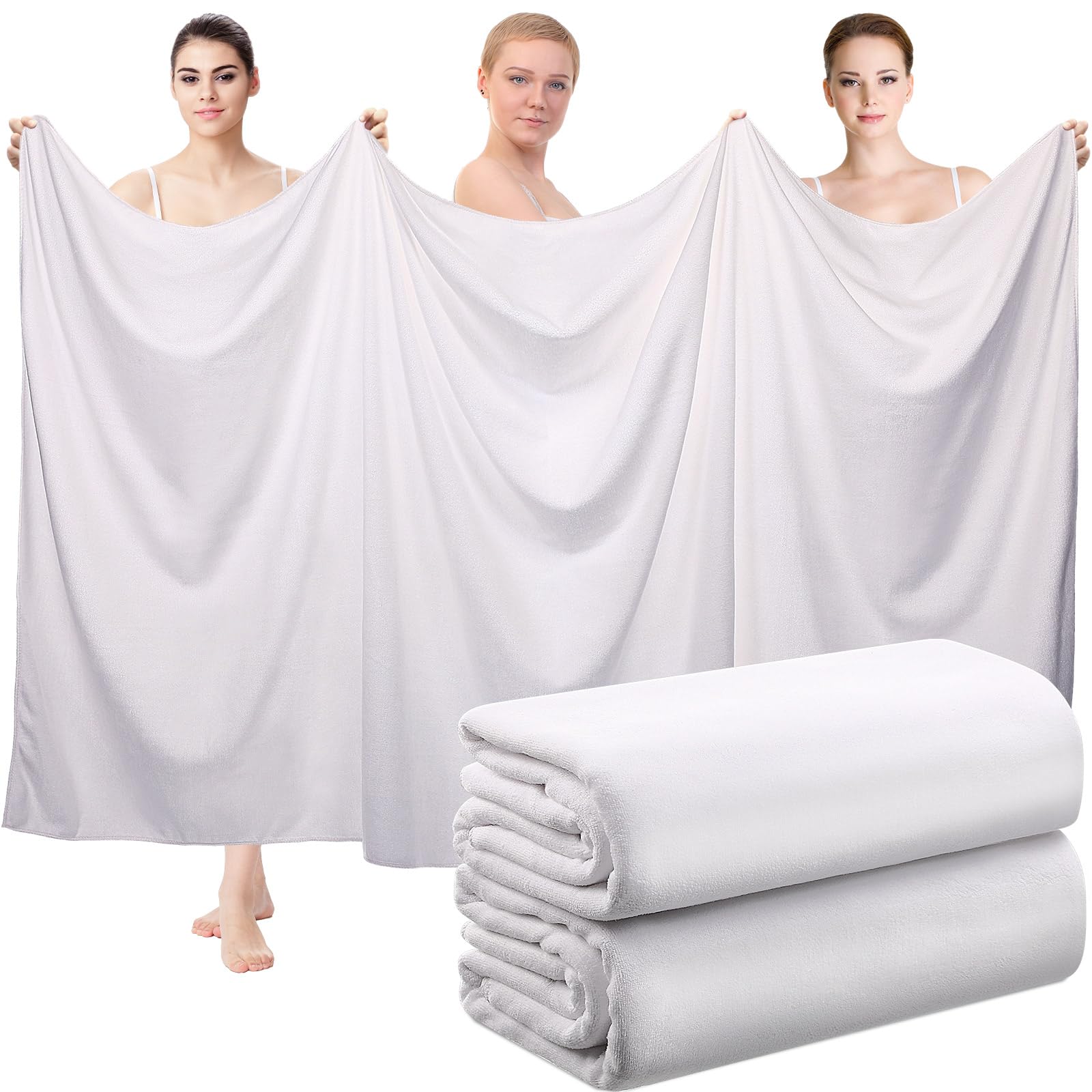 2 toallas de baño de gran tamaño, 40 x 80 pulgadas, toallas de baño gigantes de microfibra ultra suave, toallas de ducha absorbentes de secado rápido para spa, campamento, playa (blanco)