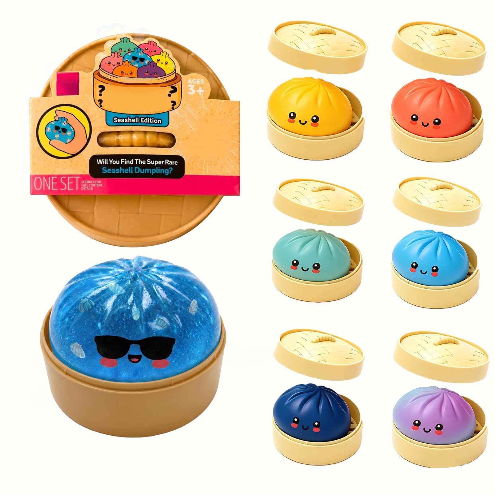 Mystery Seashell Dumpling Squishy, Random 1 of 7 Colors, Colorful Cute Bao Bun Dumplings Squeeze Balls Stress Relief Sensory for Holiday & Birthday Gifts Seashell(random)