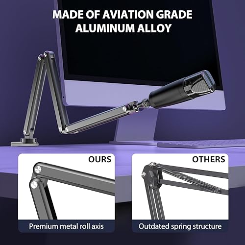 Miniatura 3 de Brazo de brazo, brazo de micrófono mejorado con aleación de aluminio resistente, totalmente ajustable, abrazadera de montaje de escritorio, soporte