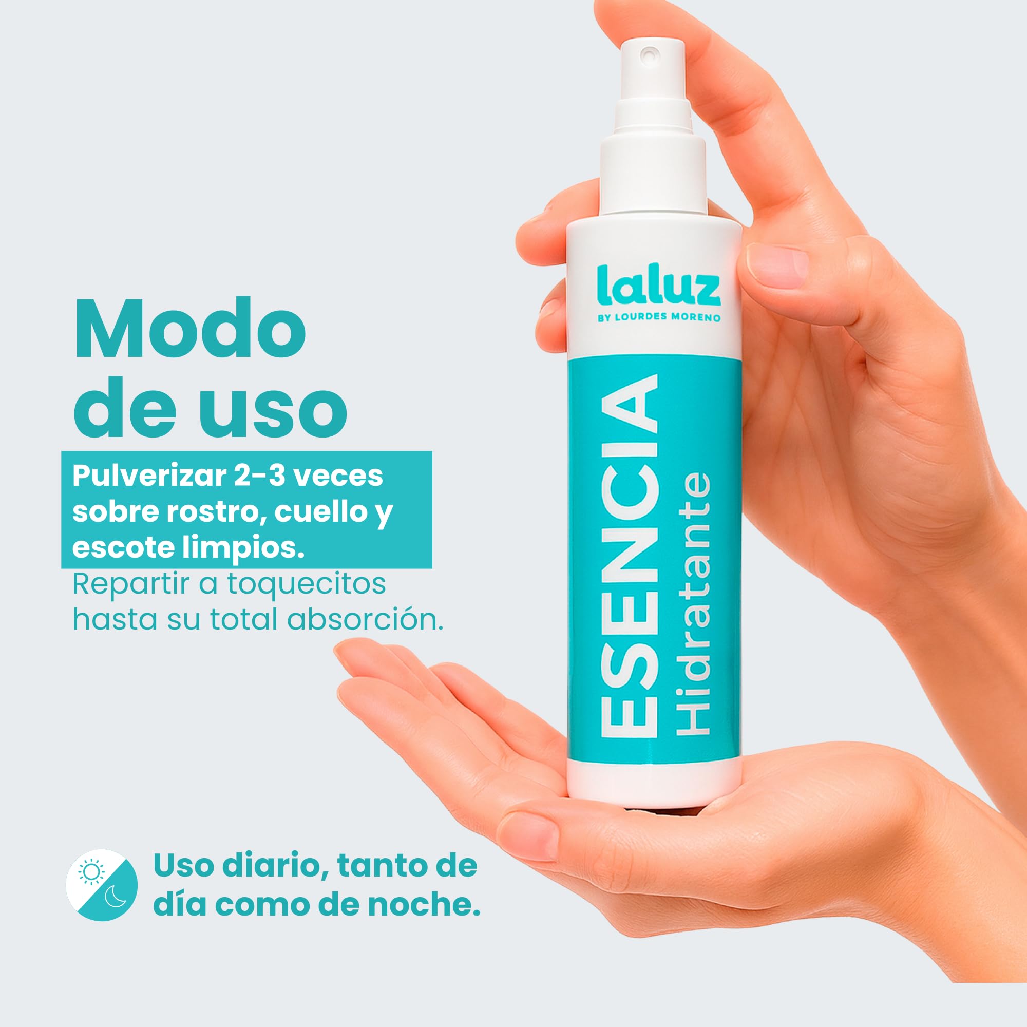 LaLuz by Lourdes Moreno | Esencia Hidratante en Bruma | Agua de Rosas, Ácido Hialurónico y Manzanilla | Hidratación Inmediata, Calmante y Refrescante | Refuerza la Barrera Cutánea | 200 ml