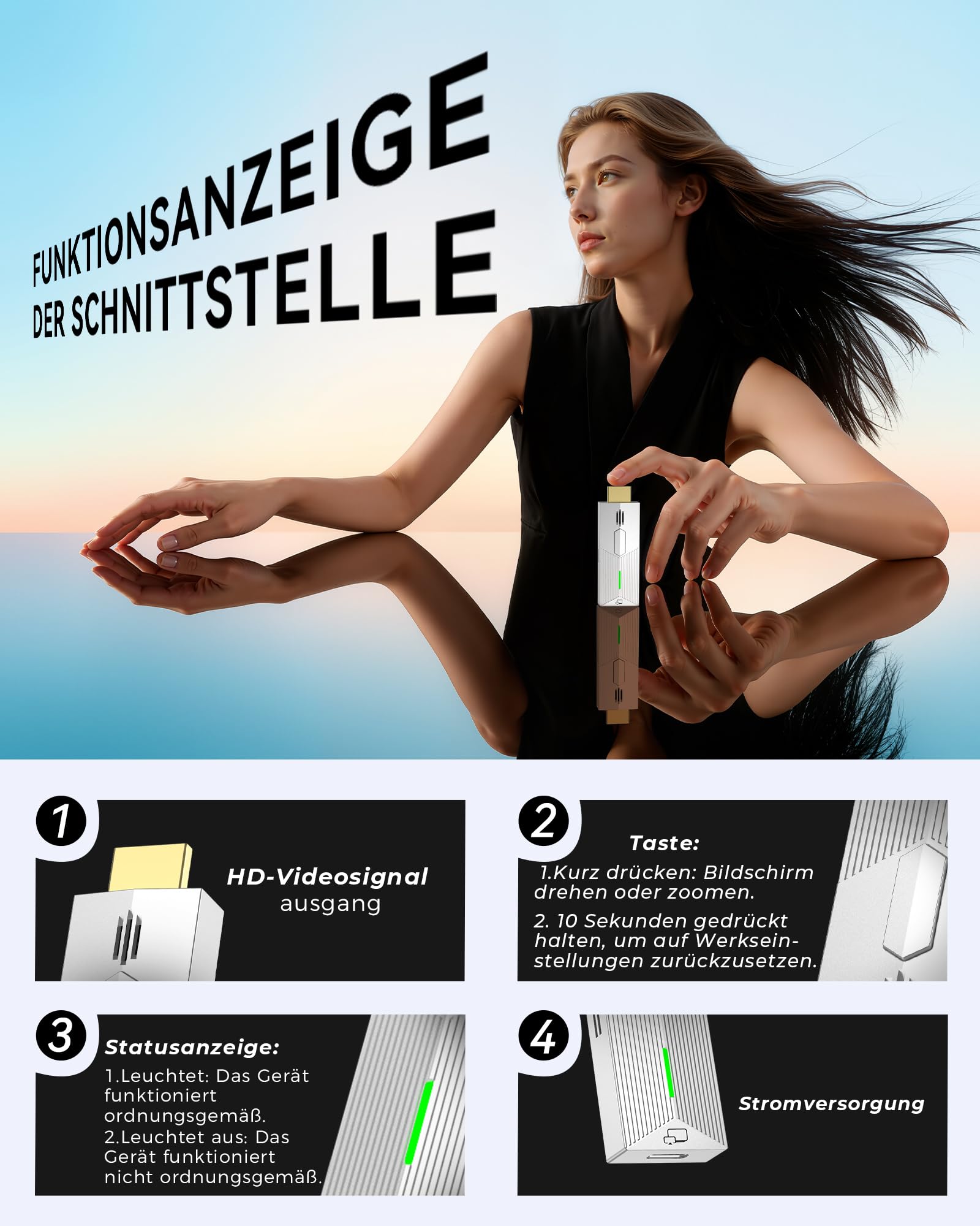 Wireless Display Dongle Adapter HDMI 1080P@60Hz, 5GHz AirPlay/Miracast für TV/Projektor (kompatibel mit Smartphone, Tablet, PC/Mac)