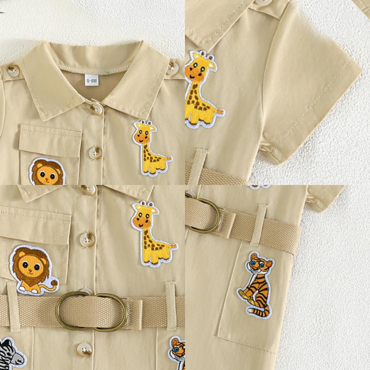 Baby Boys Girls Safari Outfits Lapel Button Romper Jumpsuit With Hat Toddler Zoo Keeper Outfit