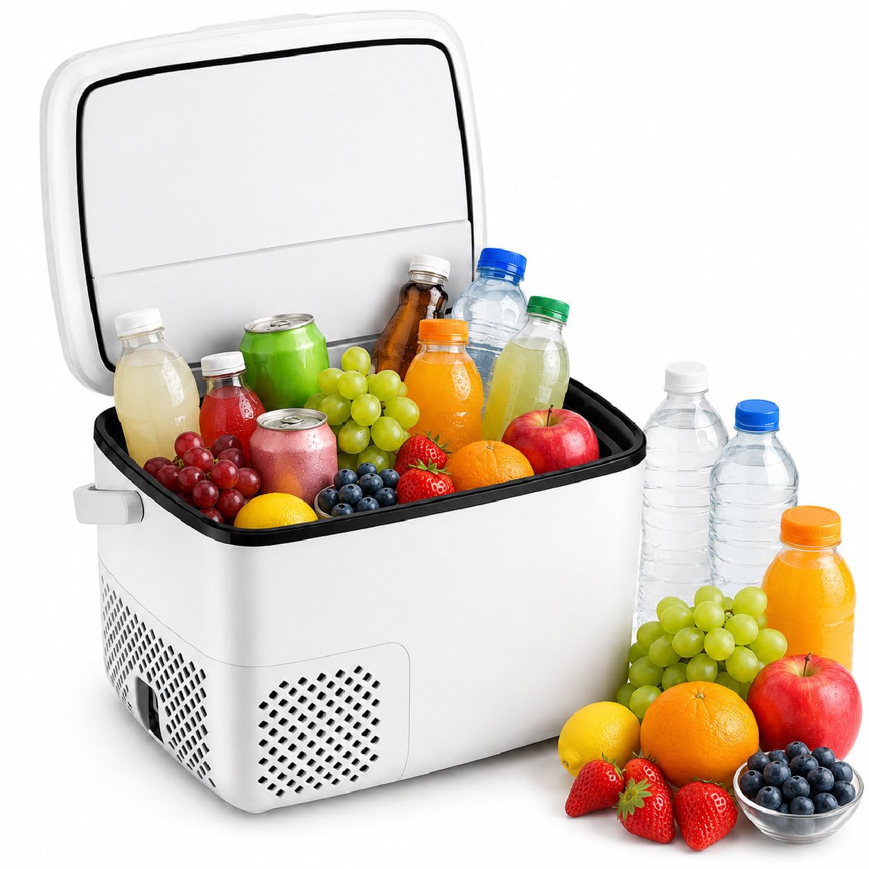Refrigerador portátil para coche de 18 L, 12 V/24 V CC con temperatura ajustable de -20 °C ~ 15 °C, mango plegable para camión, caravana, camping, viajes