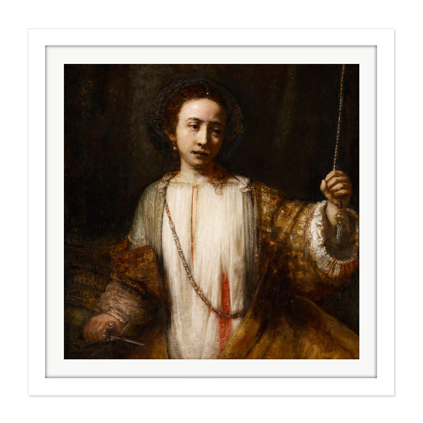 Rembrandt Lucretia Square Wooden Framed Wall Art Print Picture 16X16 Inch