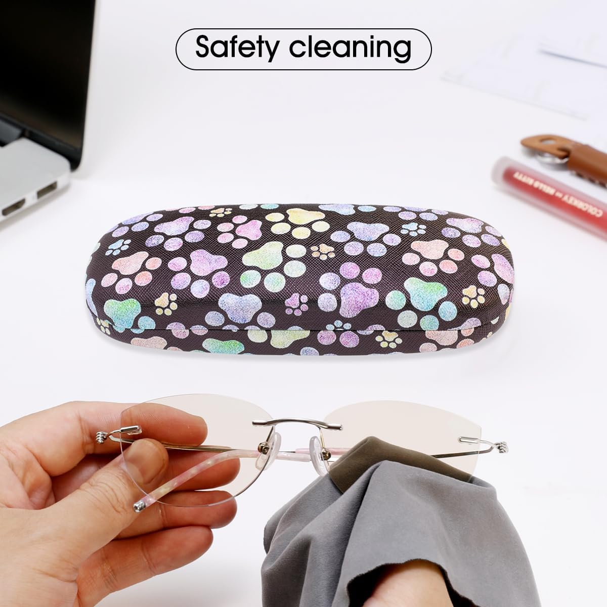 PERFECTSIGHT Hard Shell Eyeglasses Case, PU Leather Protective Glasses Case, Cute Eyeglass Case for Women Men Girls - Image 4
