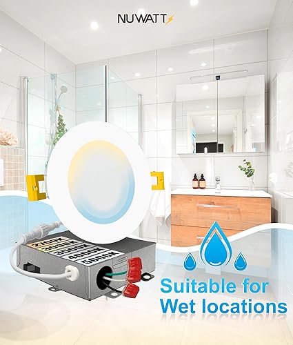 Miniatura 9 de NUWATT Paquete de 12 luces LED empotrables ultrafinas de 4 pulgadas, 5CCT 2700K3000K3500K4000K5000K seleccionable, 630LM, 9W, clasificación IC,