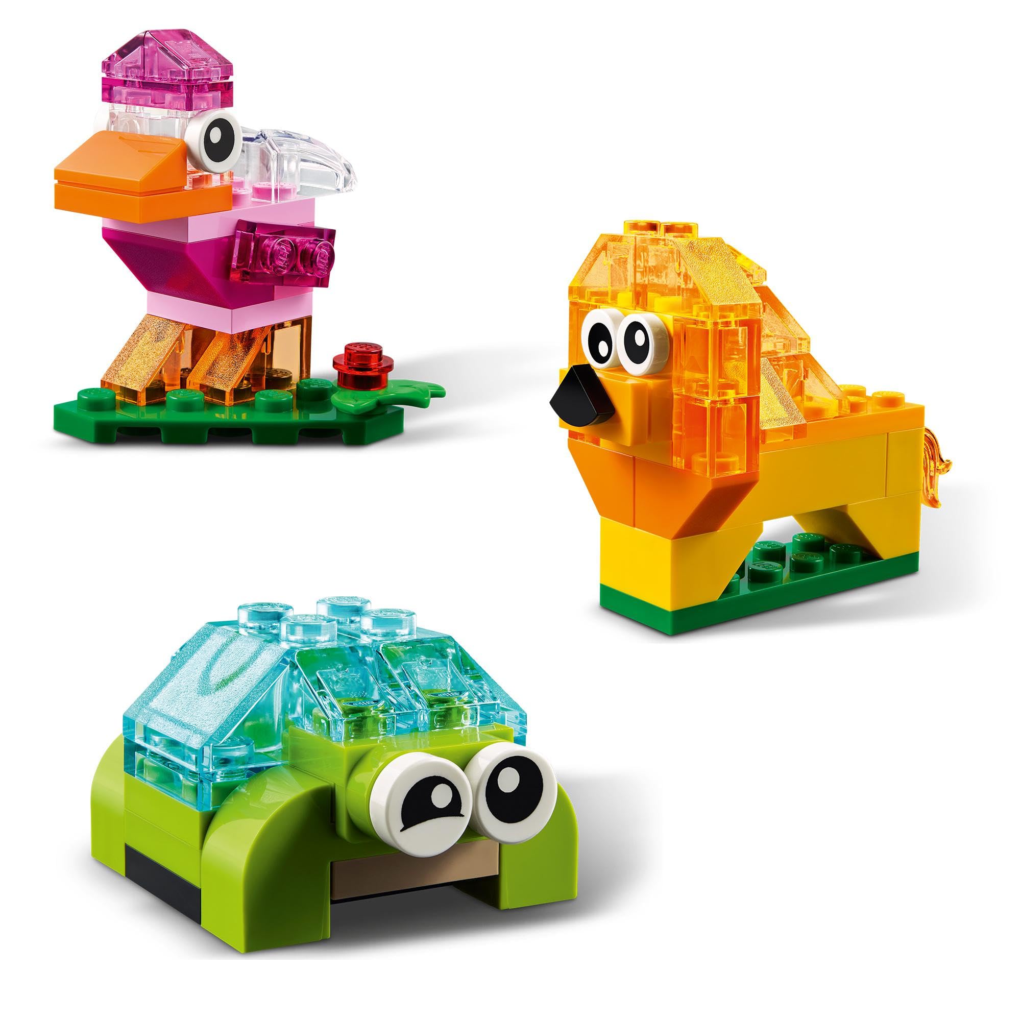 LEGO Classic Ladrillos Creativos Transparentes, Juego de Construcción para Hacer Figuras de Animales de Juguete o Vehículos, Regalo para Niños y Niñas de 4 Años o Más 11013
