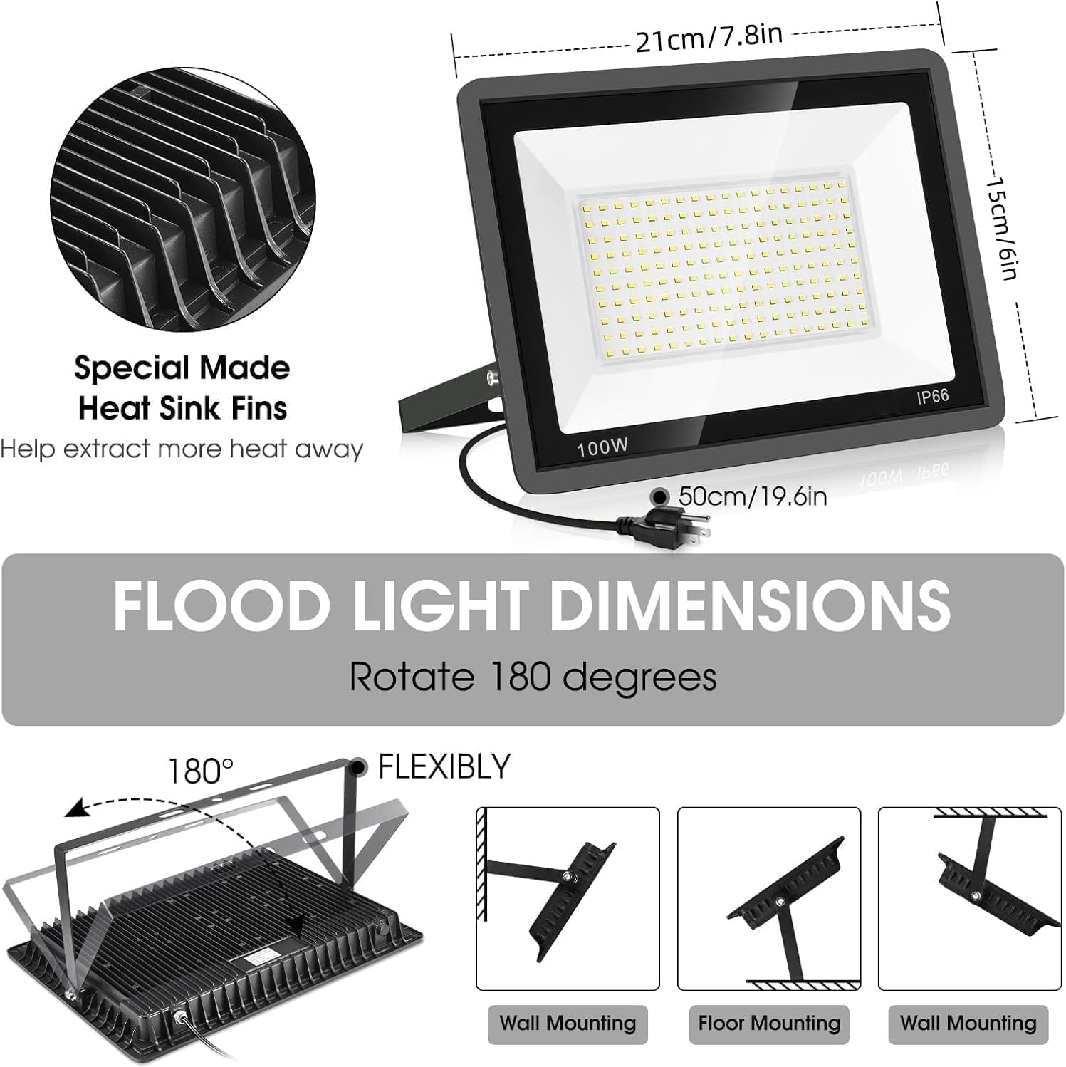 4-Pack 100W LED Flood Light , 11000m with 5.91FT/1.8m Cord Super Bright Security Lights, IP66 Waterproof Outdoor Flood Light, 5000K Daylight White Floodlight for Yard, Garden,Basketball Court, Arena