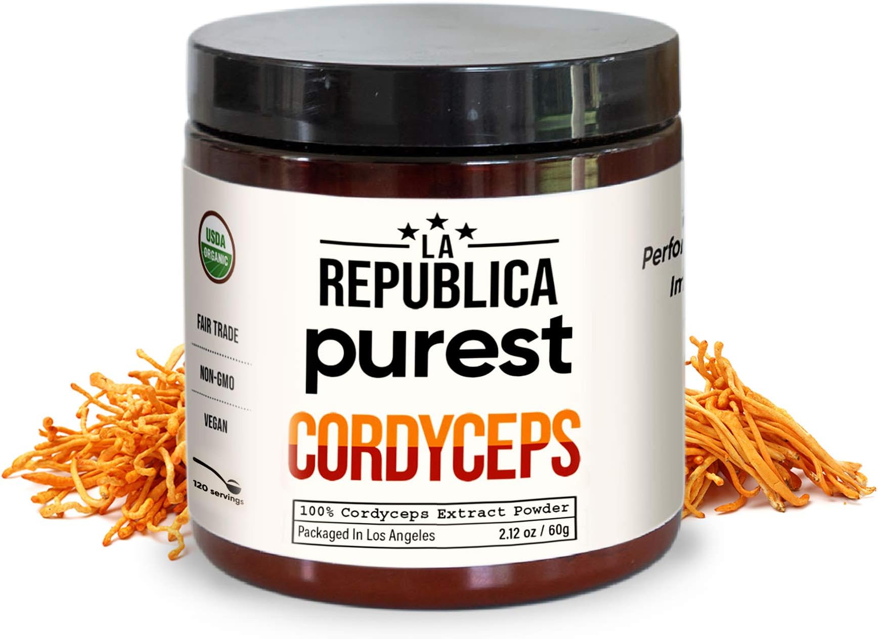 La Republica Cordyceps Mushroom Powder (120 Servings), No Mycelium or Fillers, USDA Organic Cordyceps Extract, Fair Trade & Vegan, USA Made