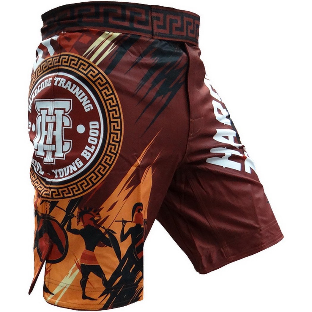 Hardcore Training Fight Shorts Sparta Red Men's Uomo Pantaloncini da Combattimento Arti Marziali MMA BJJ Boxe Muay Thai Grappling Fitness No Gi