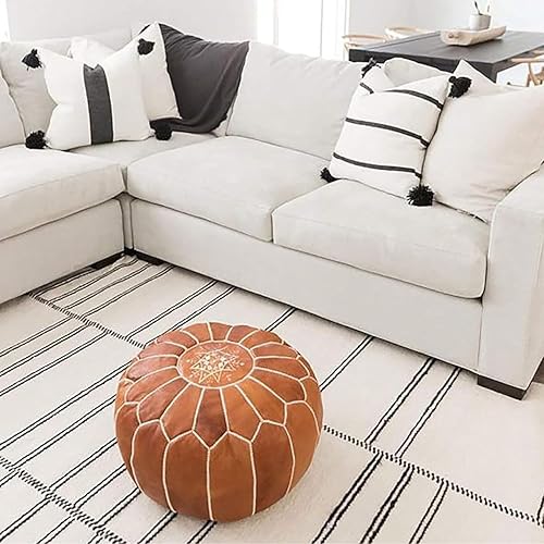 Miniatura 2 de Puf redondo de cuero genuino sin relleno  Reposapiés otomano marroquí, funda para reposapiés, súper suave hecho a mano otomano sintético viene en 20