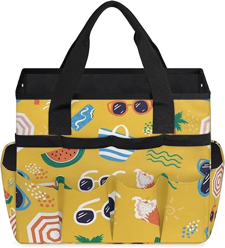 Miniatura 2 de Summer Holiday Beach Garden Tool Tote Bag for Women Men Gardening Tool Storage Bags with 10 Pockets Standable Garden Home Tool Kits Organizer for