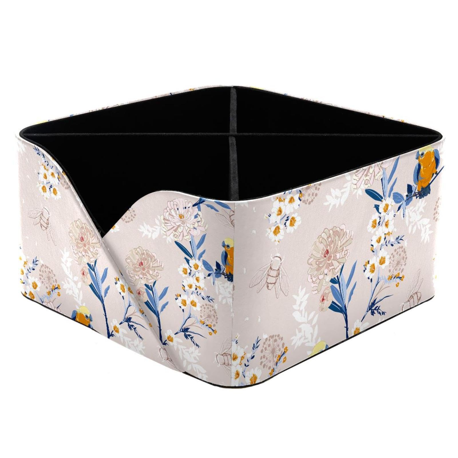 KengjuTesu Vintage Japanese Blooming Flowers Branches Leaves and Birds Desktop Organizer Pen Holder, Rectangular Pencil Cup for Office, Study and Makeup Stations