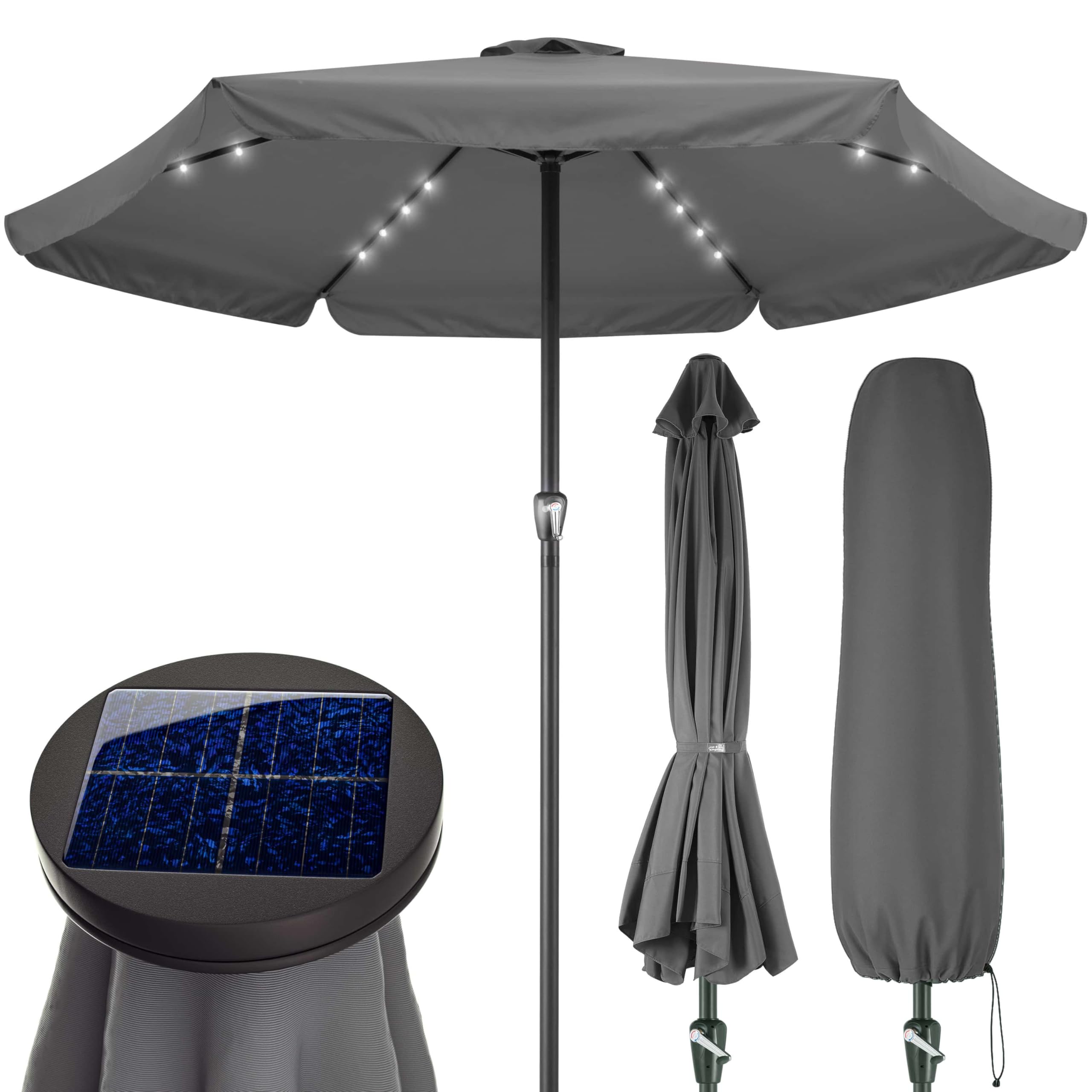 Kingsleeve® Sonnenschirm 330cm LED Beleuchtung UV Schutz 80+ Solar