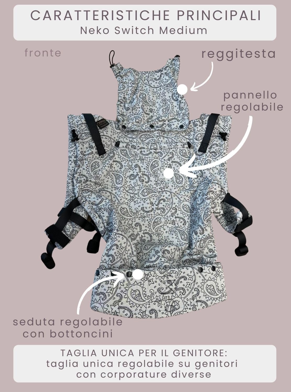 NEKO Switch Medium Marsupio Bimbo Ergonomico 9-36 Mesi Kidonya Elegance