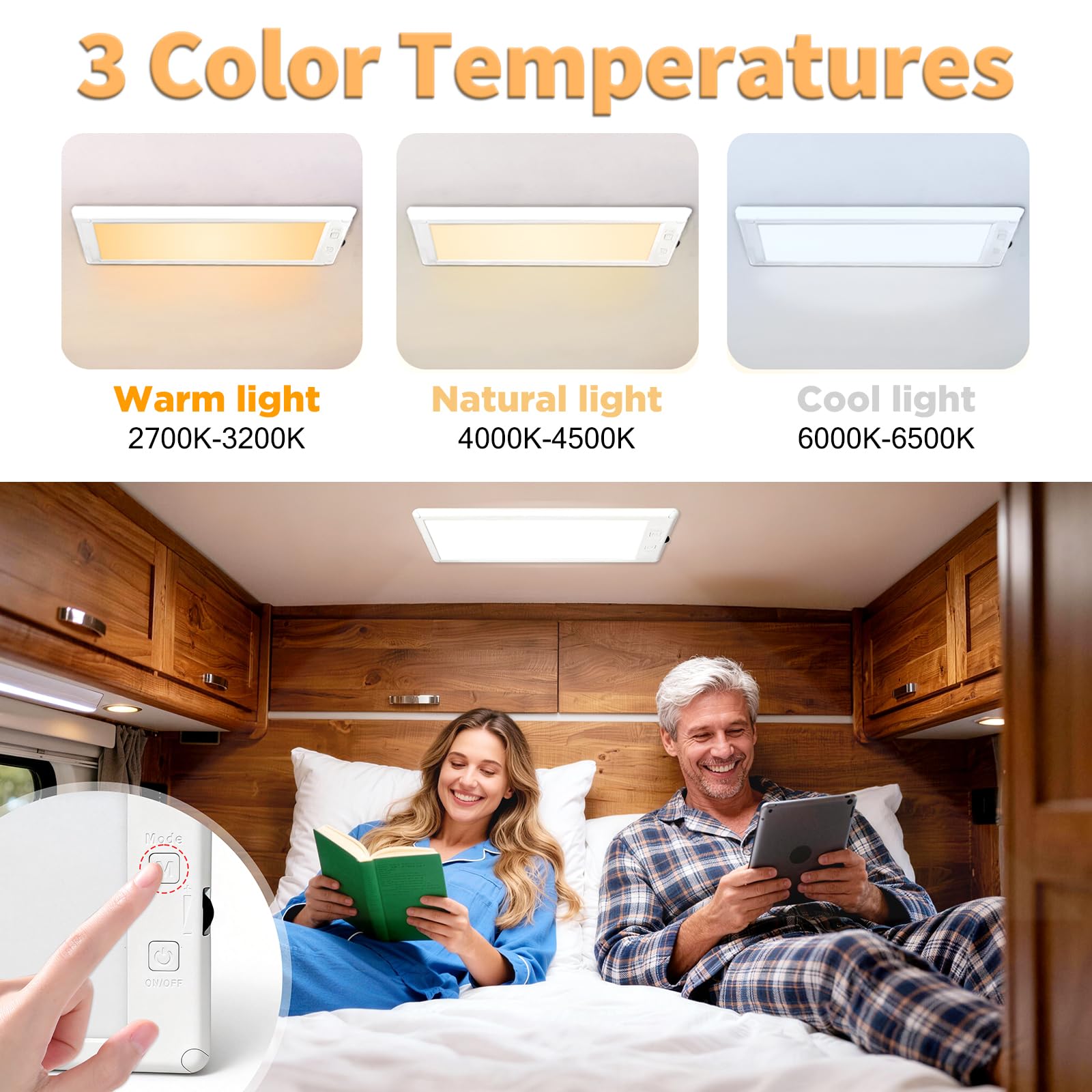 Intérieur de la lumière de RV, 3 couleurs RV LED super lumineux, 12V RV plafonnier avec interrupteur de gradation marche/arrêt pour RV/camping - car/voiture/remorque (8 paquet)