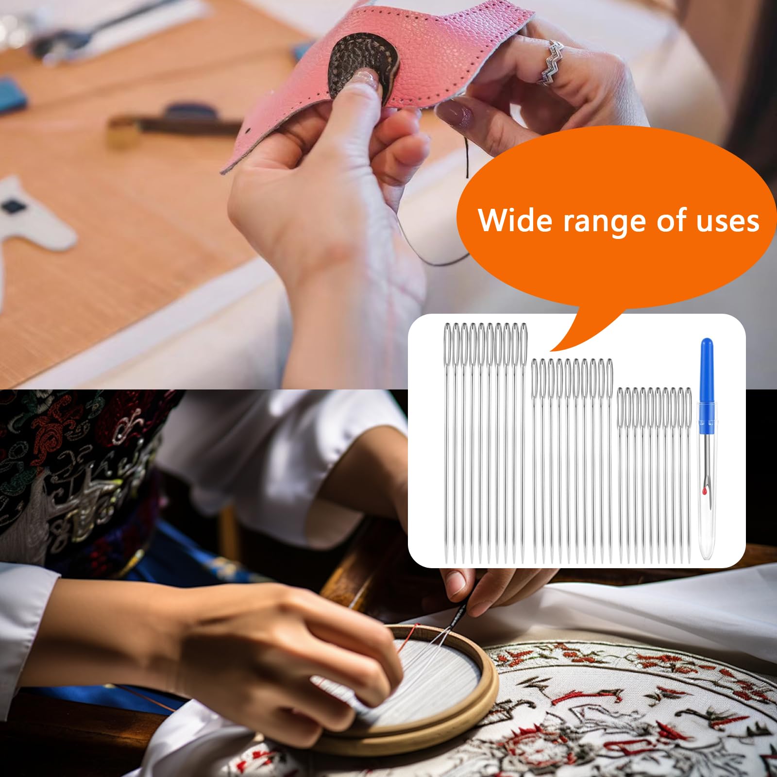 25 PCS Large Eye Hand Sewing Needles With Threaders - Assorted Sizes In Storage Bottle