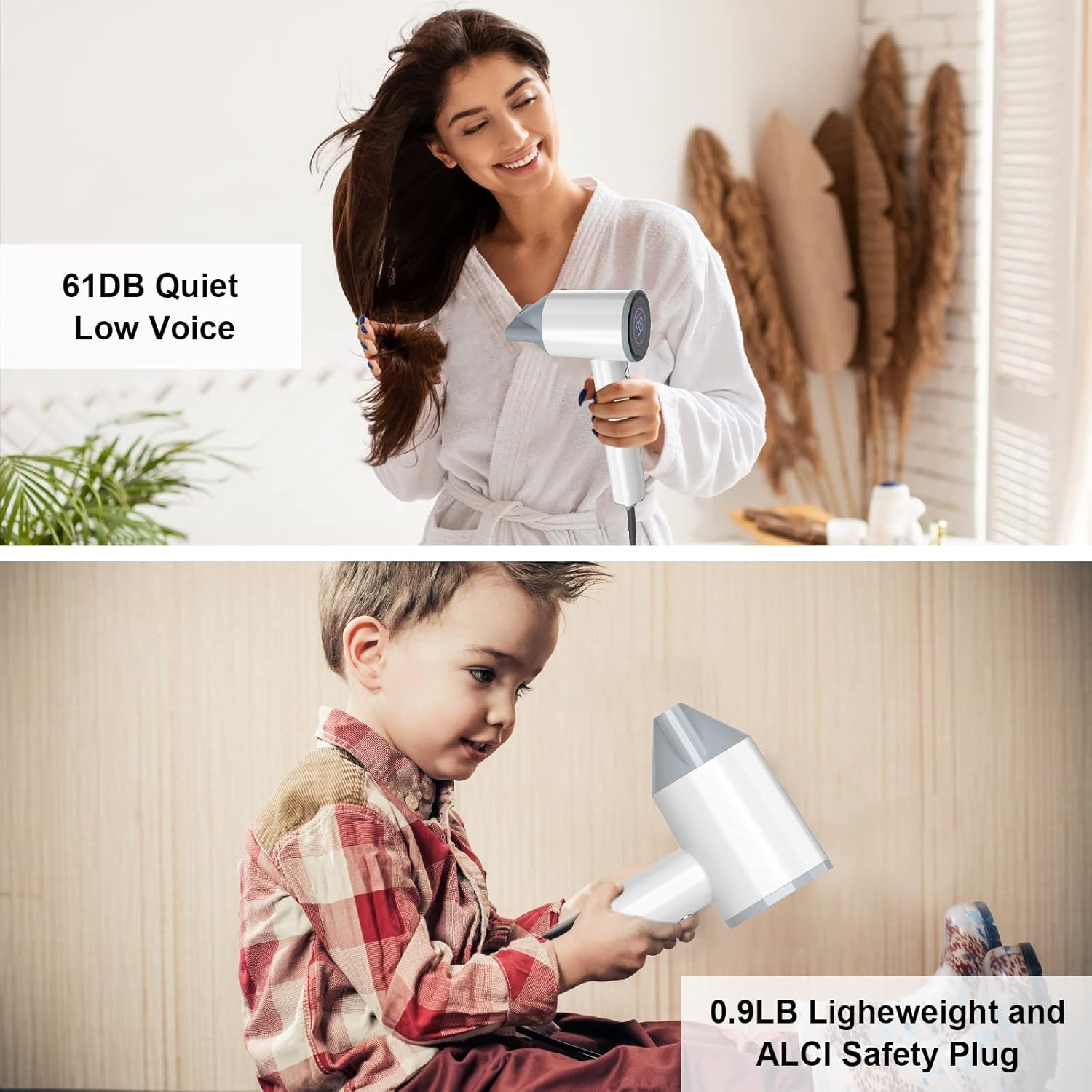 Hair Dryer, Corded Electric, White, 122 - 194, 1280W, 110,000 RPM, 90mm Air Channel, LED Display, 360 Rotating Magnetic Nozzle, 200 Million Negative Ions