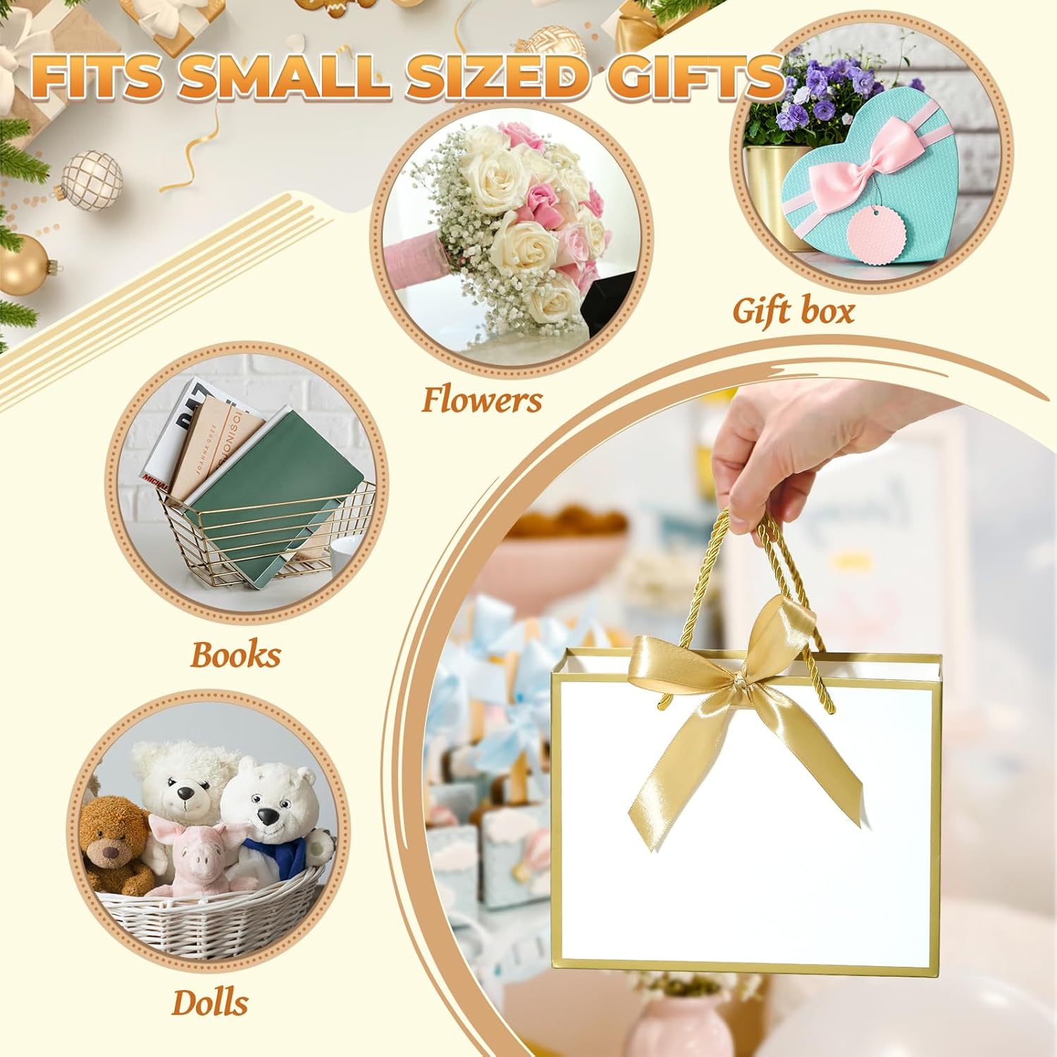 DOYIDE 12 Pcs Thank You Gift Bags with Handles, 9x7x3.1in Paper Gift Bags with Bow Ribbon, White Party Favor Bags for Any Birthday Wedding Baby Shower Bridesmaid Party Medium Gift Wrap Bags - Image 6